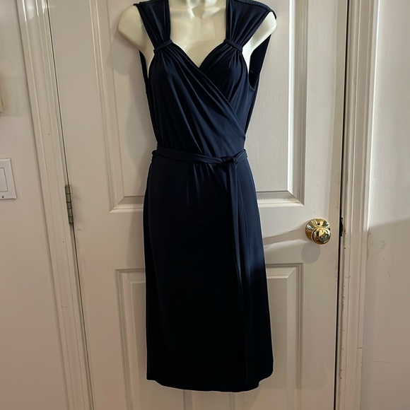 George  size 12-14 Navy blue sleeveless wrap dress midi length - Picture 1 of 9
